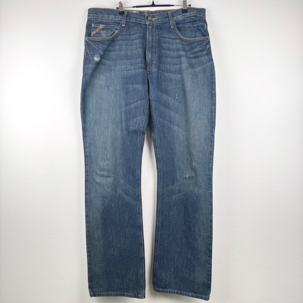 Ariat M4 Boot Cut Jeans Mens 36x36 Blue Good Western Workwear Distressed